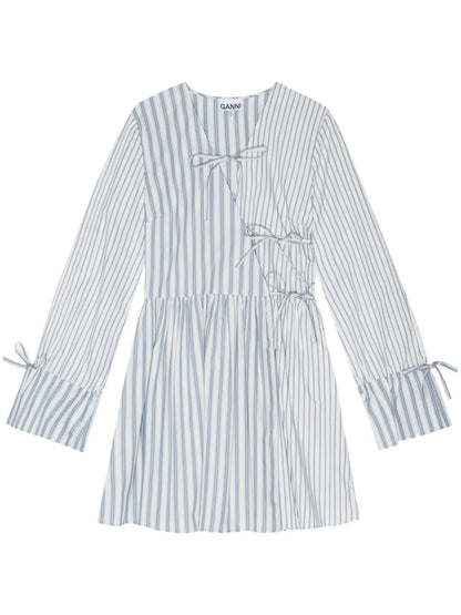 Stripe-Print Cotton Mini Wrap Dress