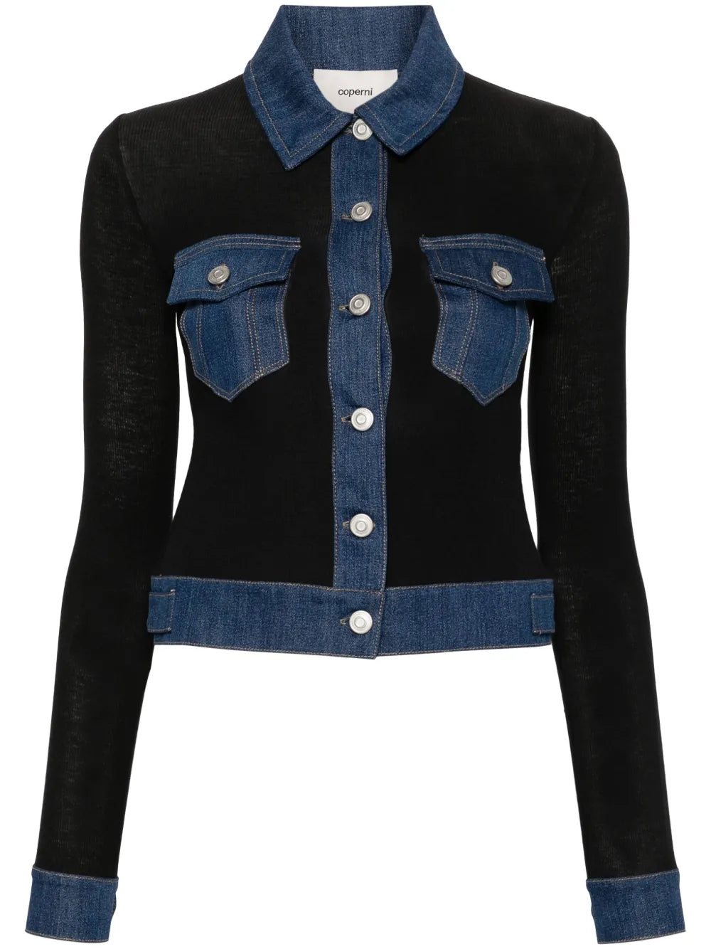 Denim-Trim Ribbed Shirt