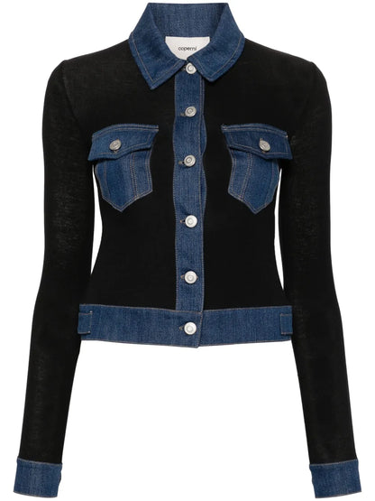 Denim-Trim Ribbed Shirt
