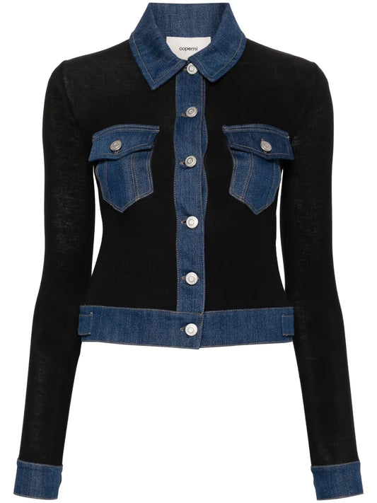 Denim-Trim Ribbed Shirt