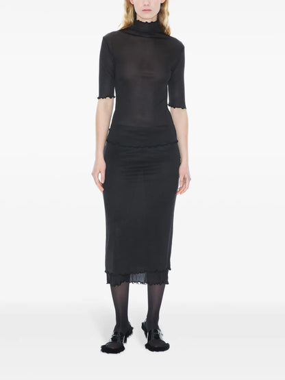 Frilled-Edge Mock-Neck T-Shirt