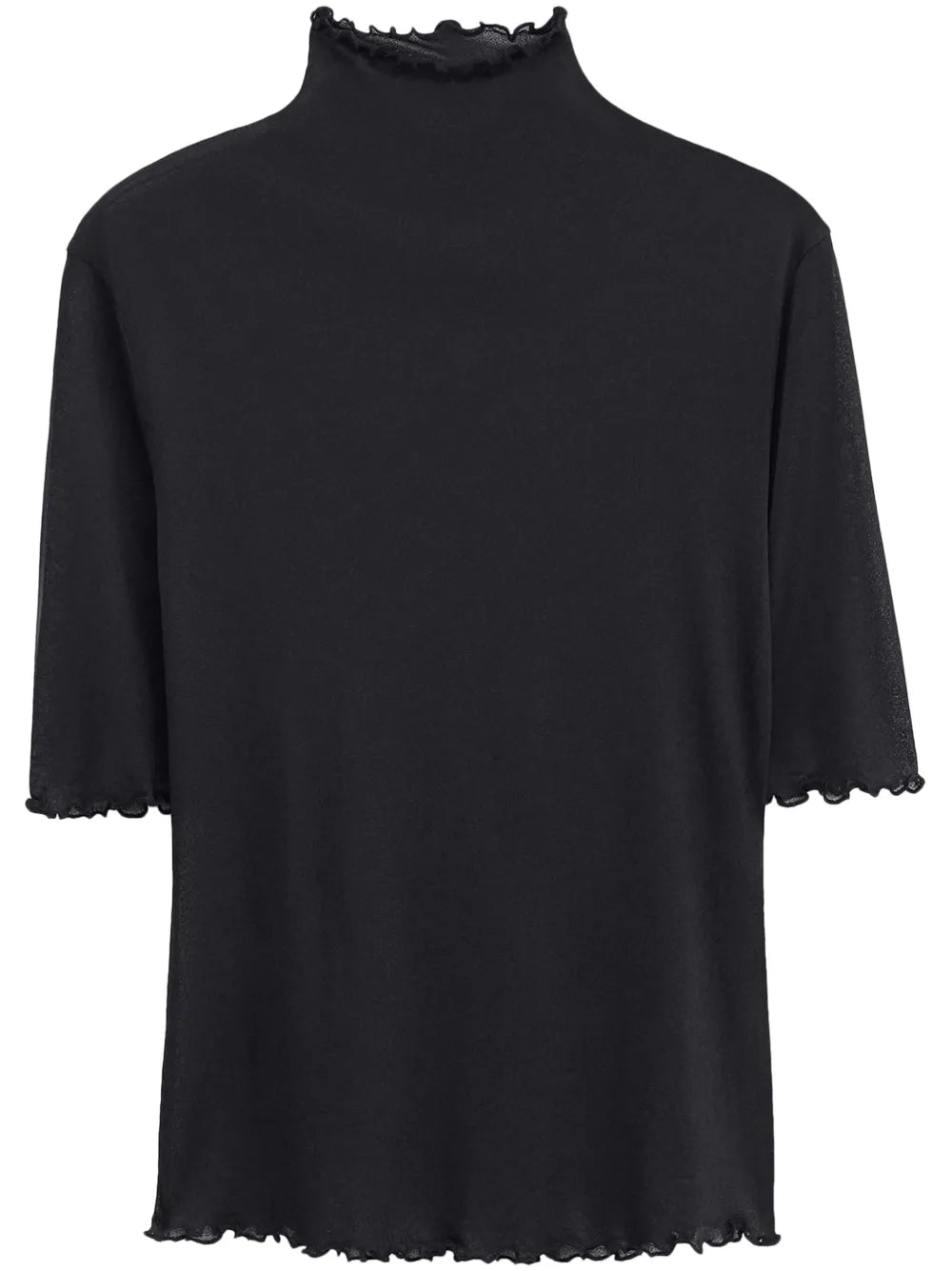 Frilled-Edge Mock-Neck T-Shirt