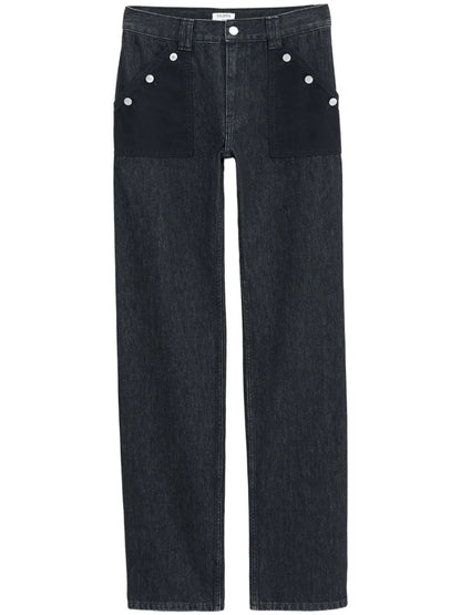 Contrasting-Pocket Straight-Leg Jeans