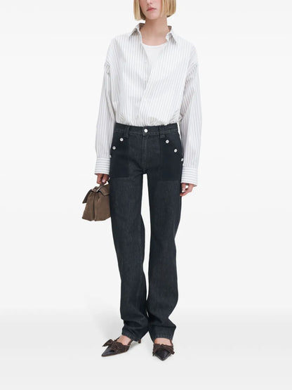 Contrasting-Pocket Straight-Leg Jeans