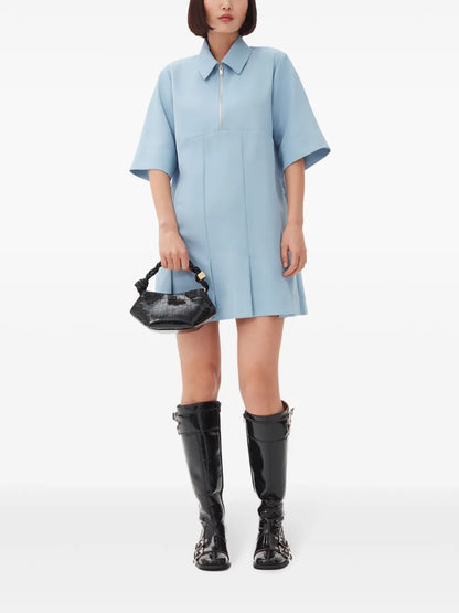 Pleated Twill Mini Dress