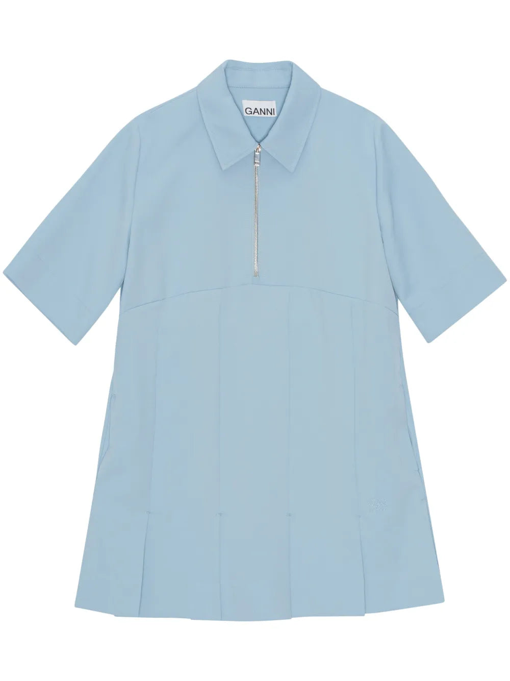 Pleated Twill Mini Dress