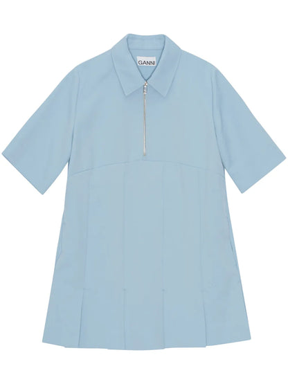 Pleated Twill Mini Dress