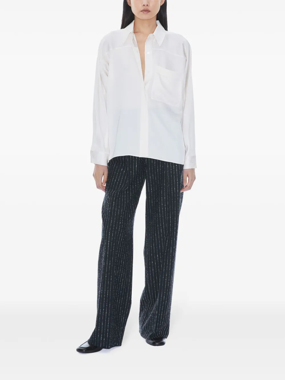 Shiny Patch-Pocket Blouse