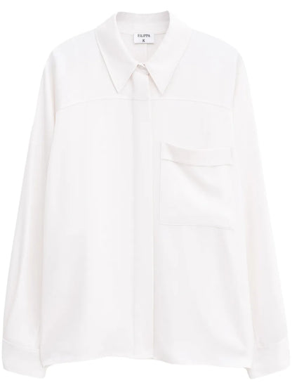 Shiny Patch-Pocket Blouse