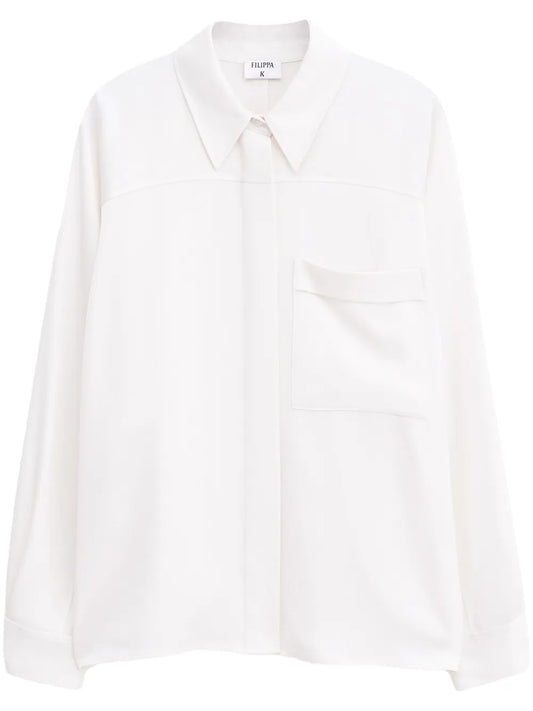Shiny Patch-Pocket Blouse
