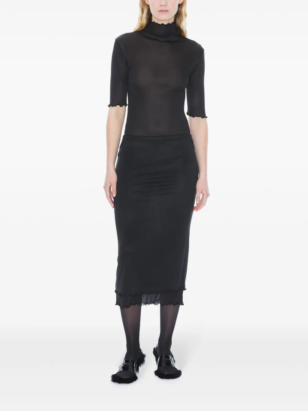 Layered Frill Crepe Midi Skirt