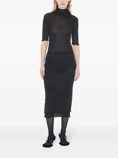 Layered Frill Crepe Midi Skirt