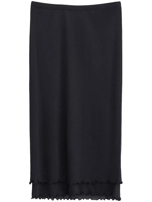 Layered Frill Crepe Midi Skirt