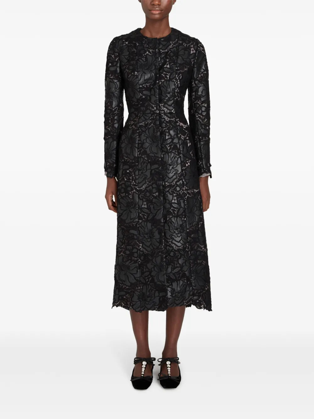 Embroidered-Design Single-Breasted Coat