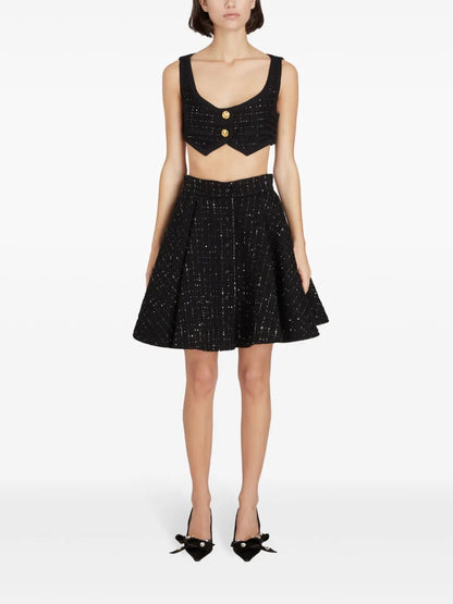 High-Rise Bouclé Flared Skirt