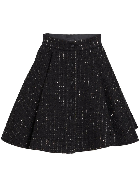High-Rise Bouclé Flared Skirt