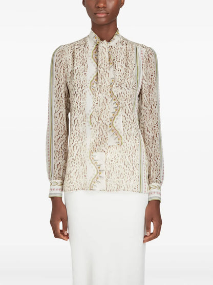 Abstract-Print Silk-Georgette Blouse