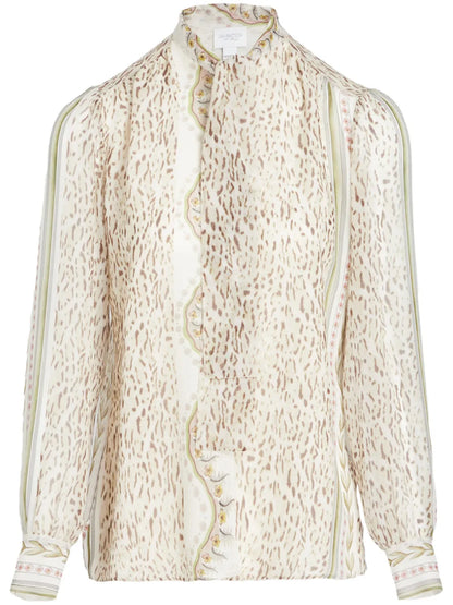 Abstract-Print Silk-Georgette Blouse