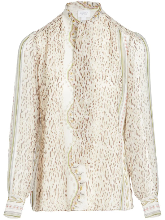 Abstract-Print Silk-Georgette Blouse
