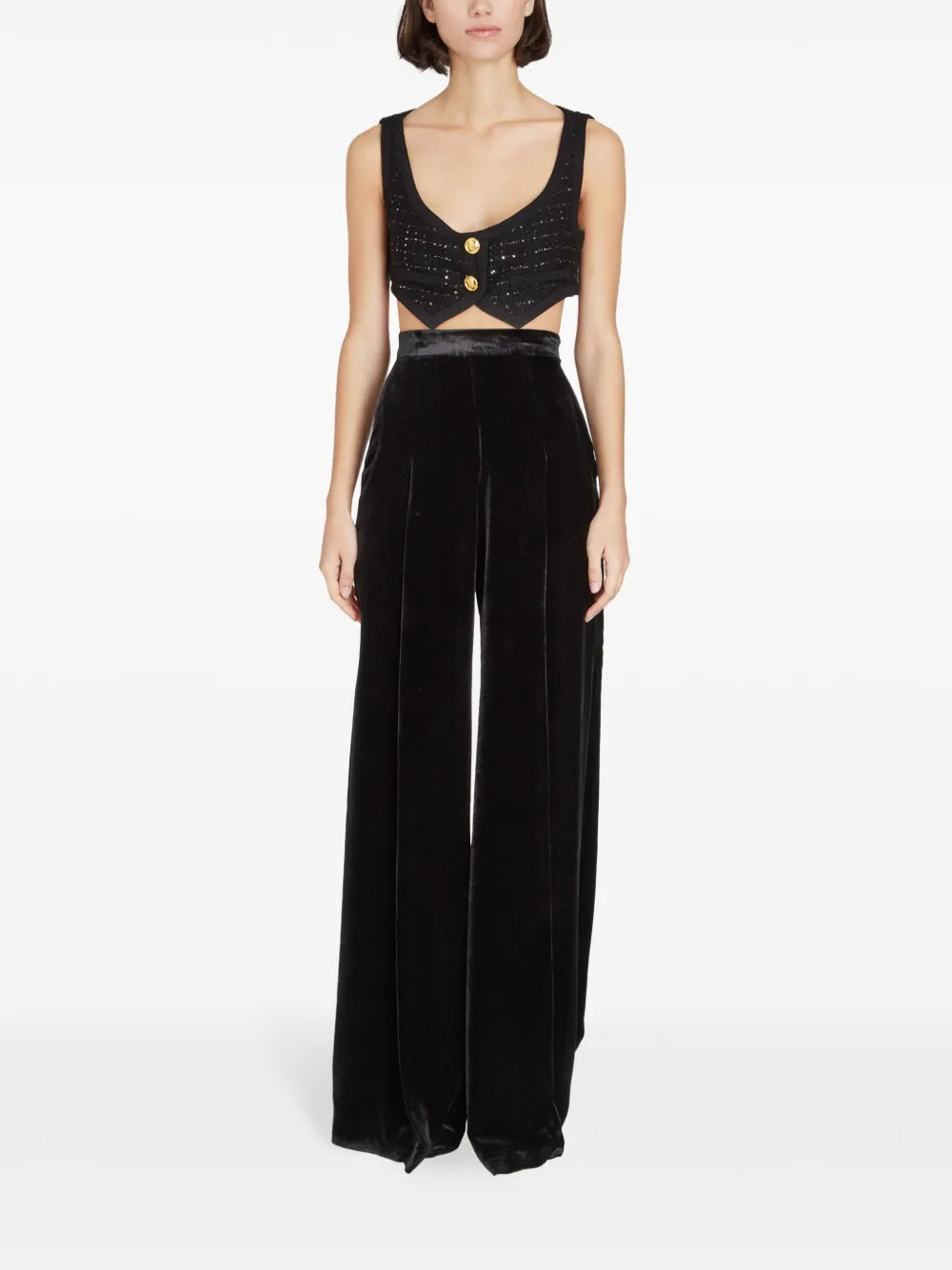 High-Rise Wide-Leg Velvet Trousers