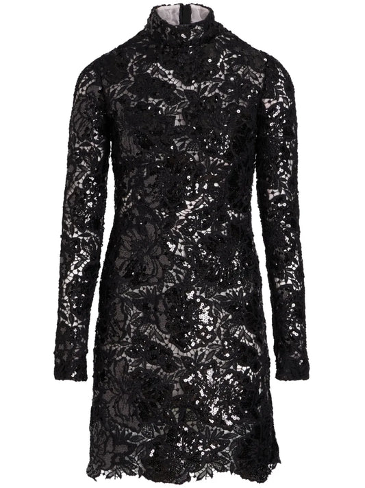 Sequinned Macramé Mini Dress