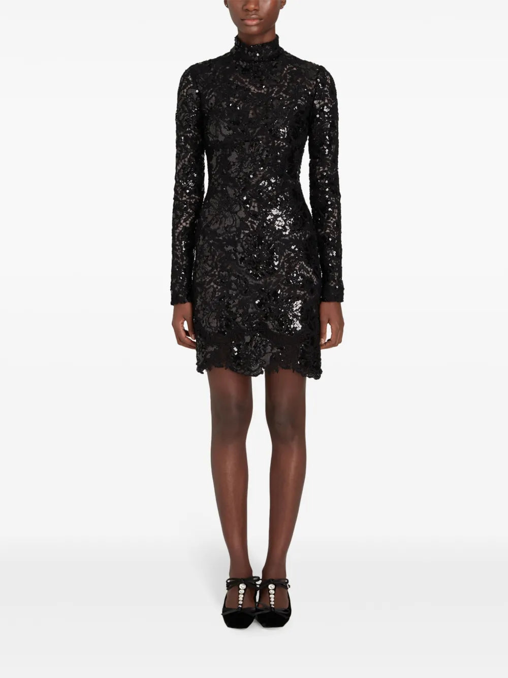 Sequinned Macramé Mini Dress