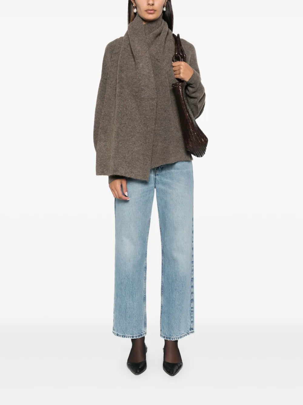 Attached-Scarf Sweater