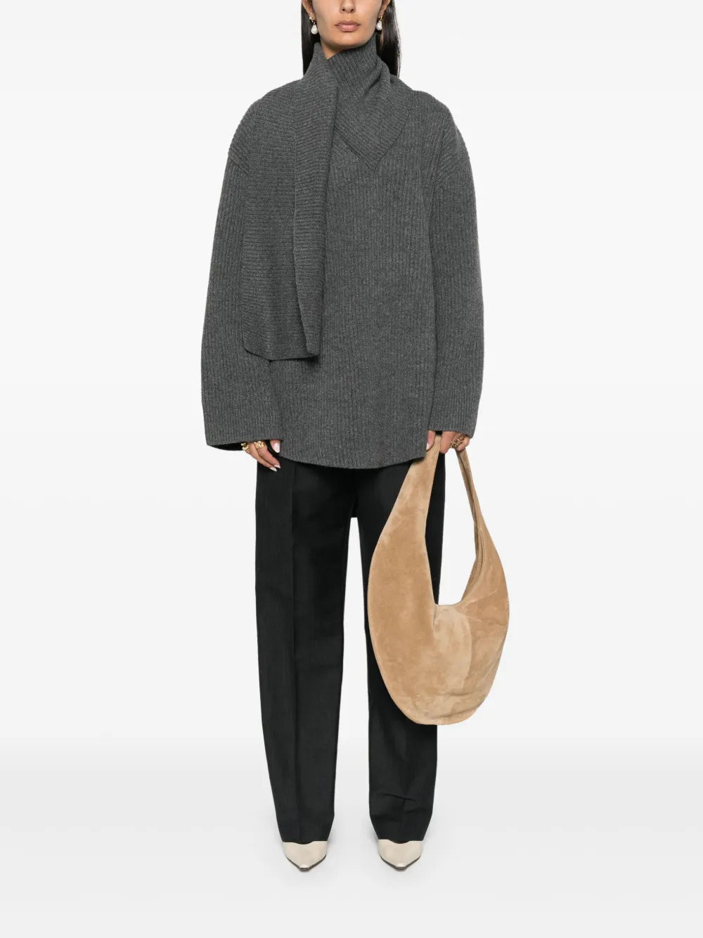 Attached-Scarf Sweater
