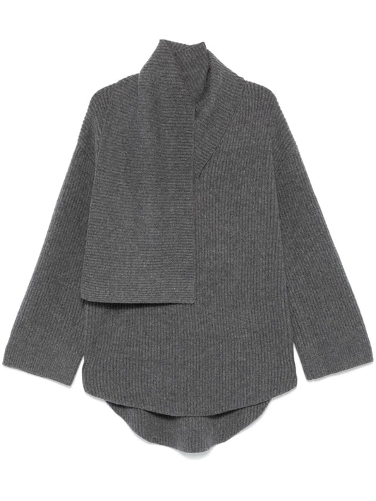 Attached-Scarf Sweater