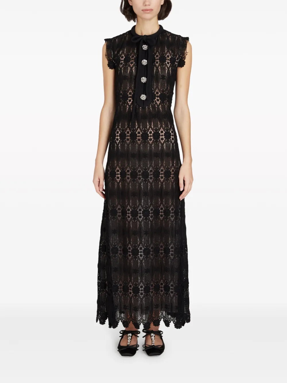 Long Embroidered Macramé Dress
