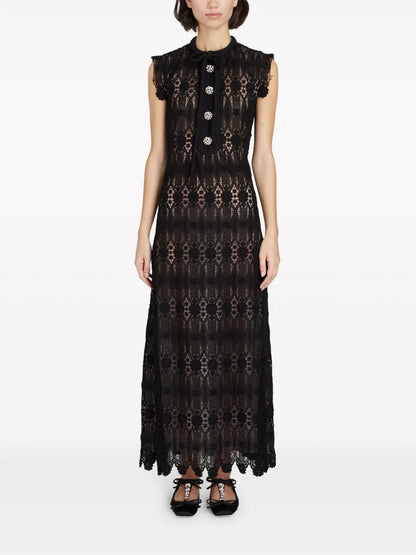 Long Embroidered Macramé Dress