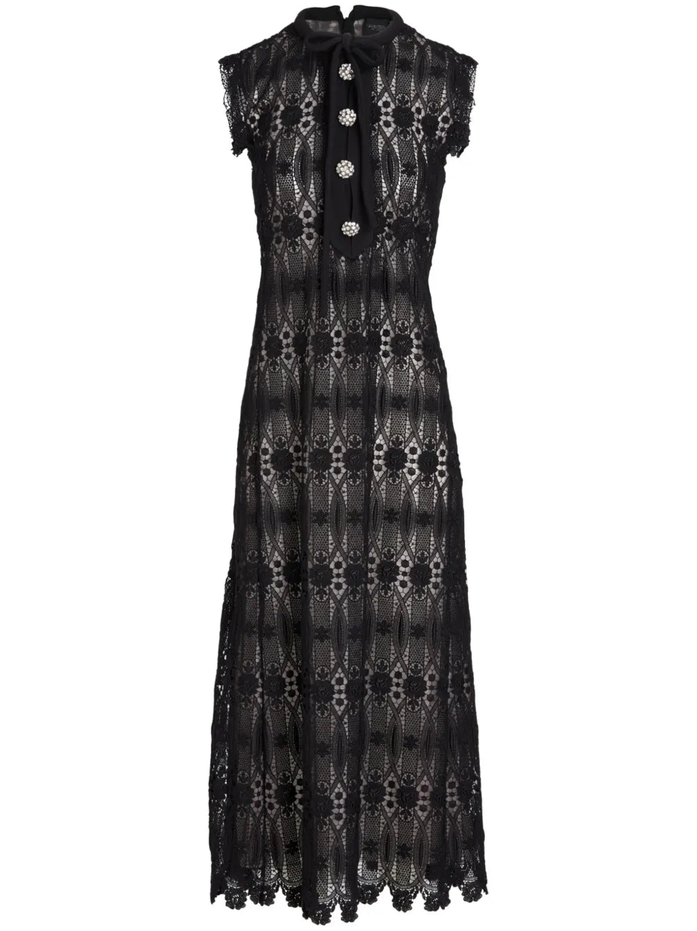 Long Embroidered Macramé Dress