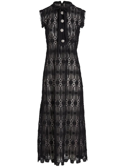 Long Embroidered Macramé Dress