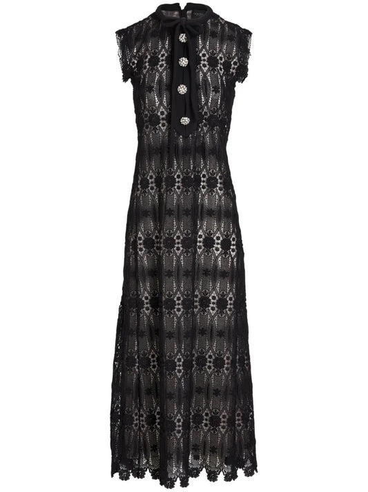Long Embroidered Macramé Dress
