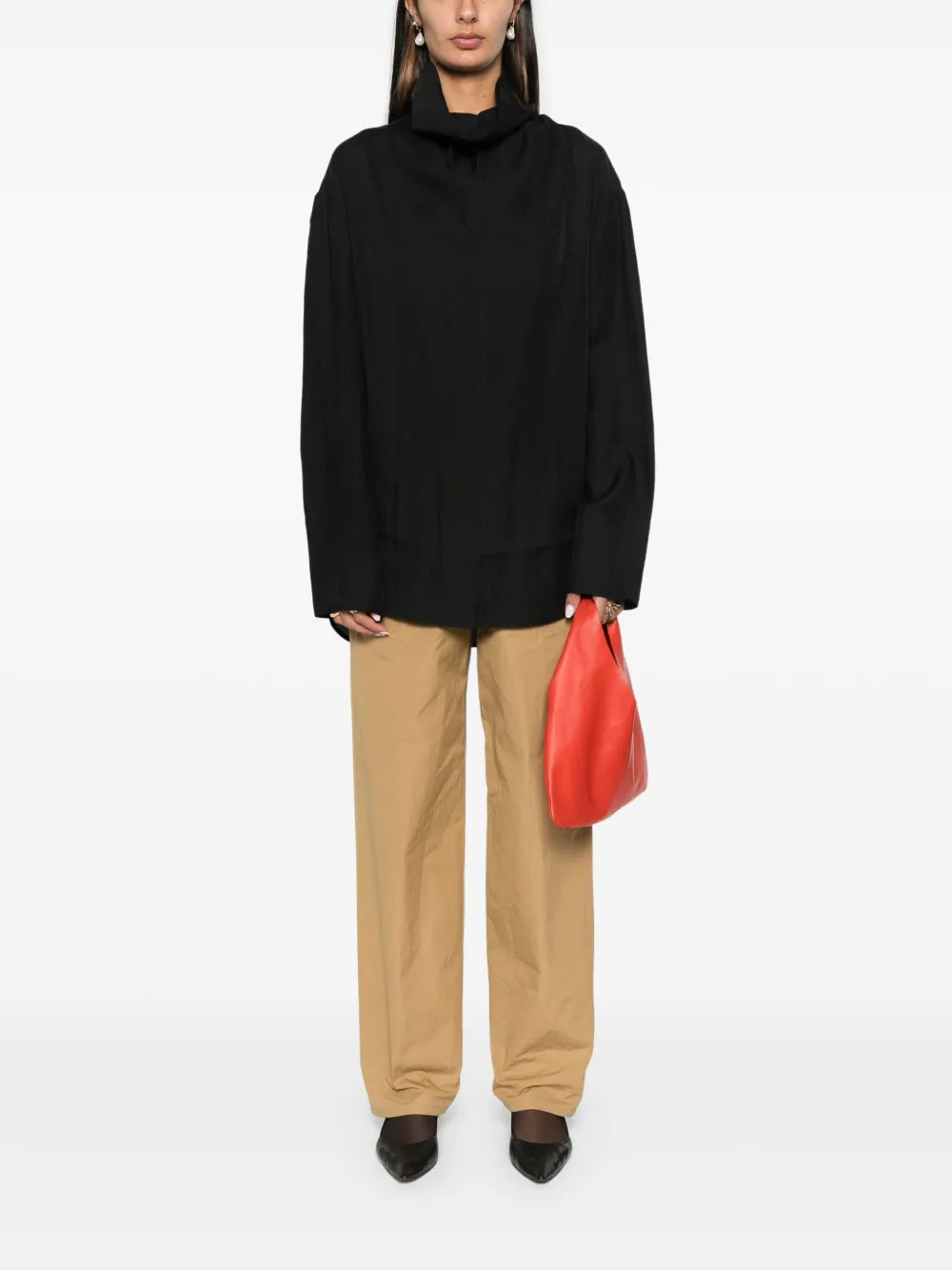 Funnel-Neck Organza Blouse