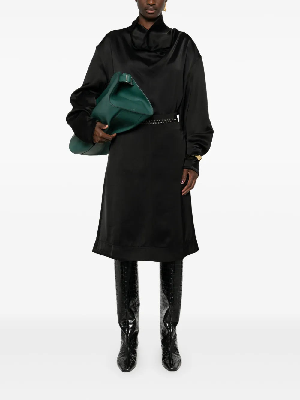 Funnel-Neck Satin Blouse