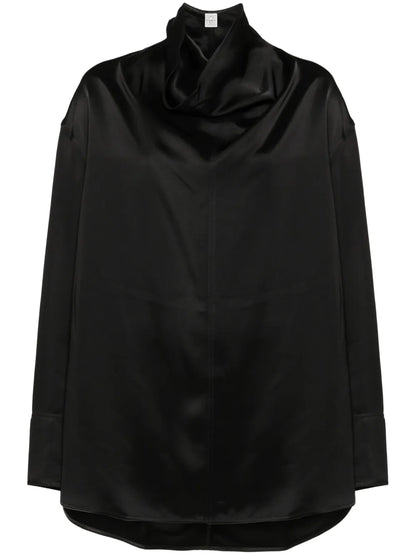 Funnel-Neck Satin Blouse