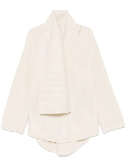 Attached-Scarf Sweater