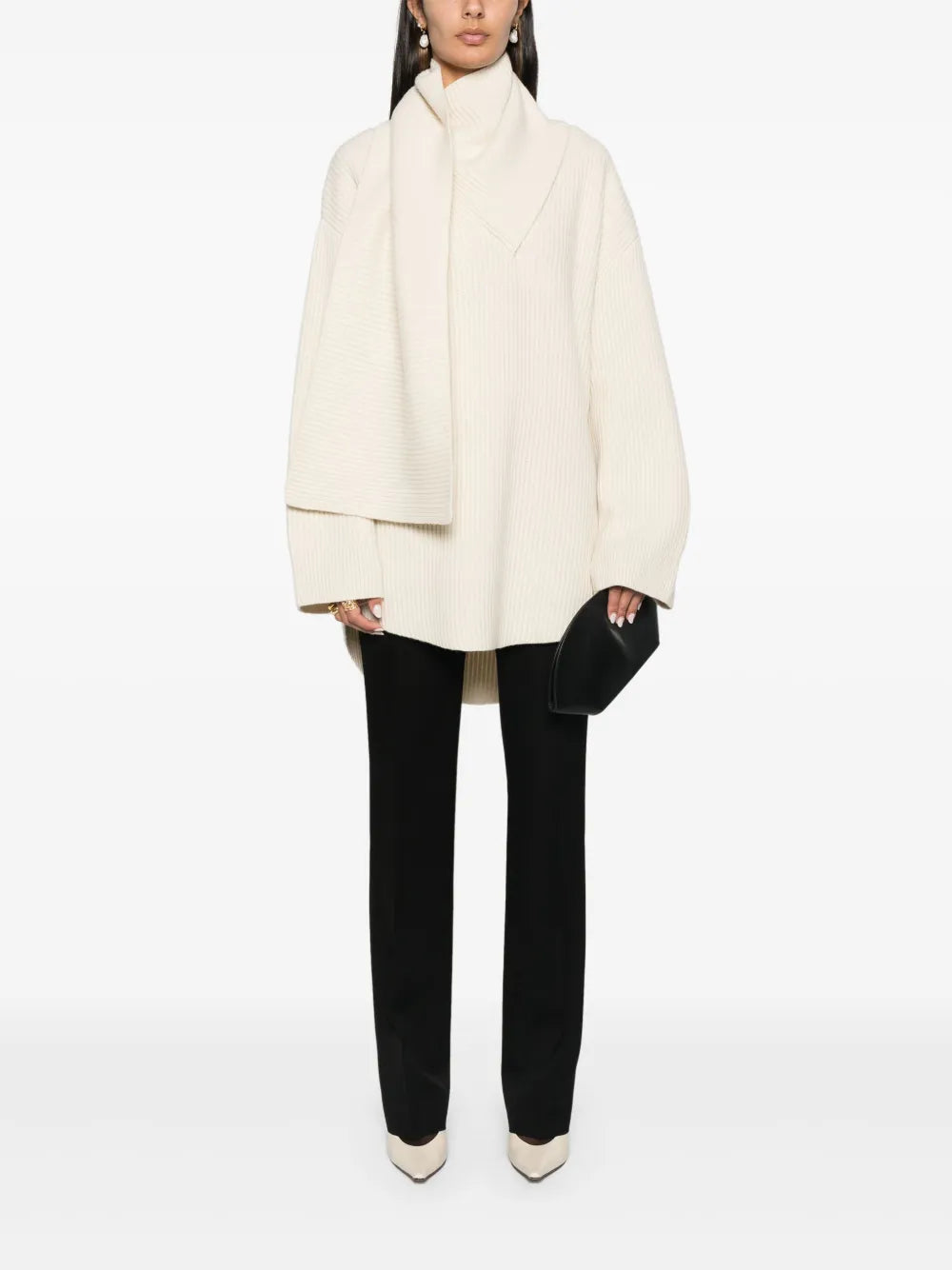 Attached-Scarf Sweater