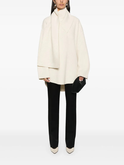 Attached-Scarf Sweater