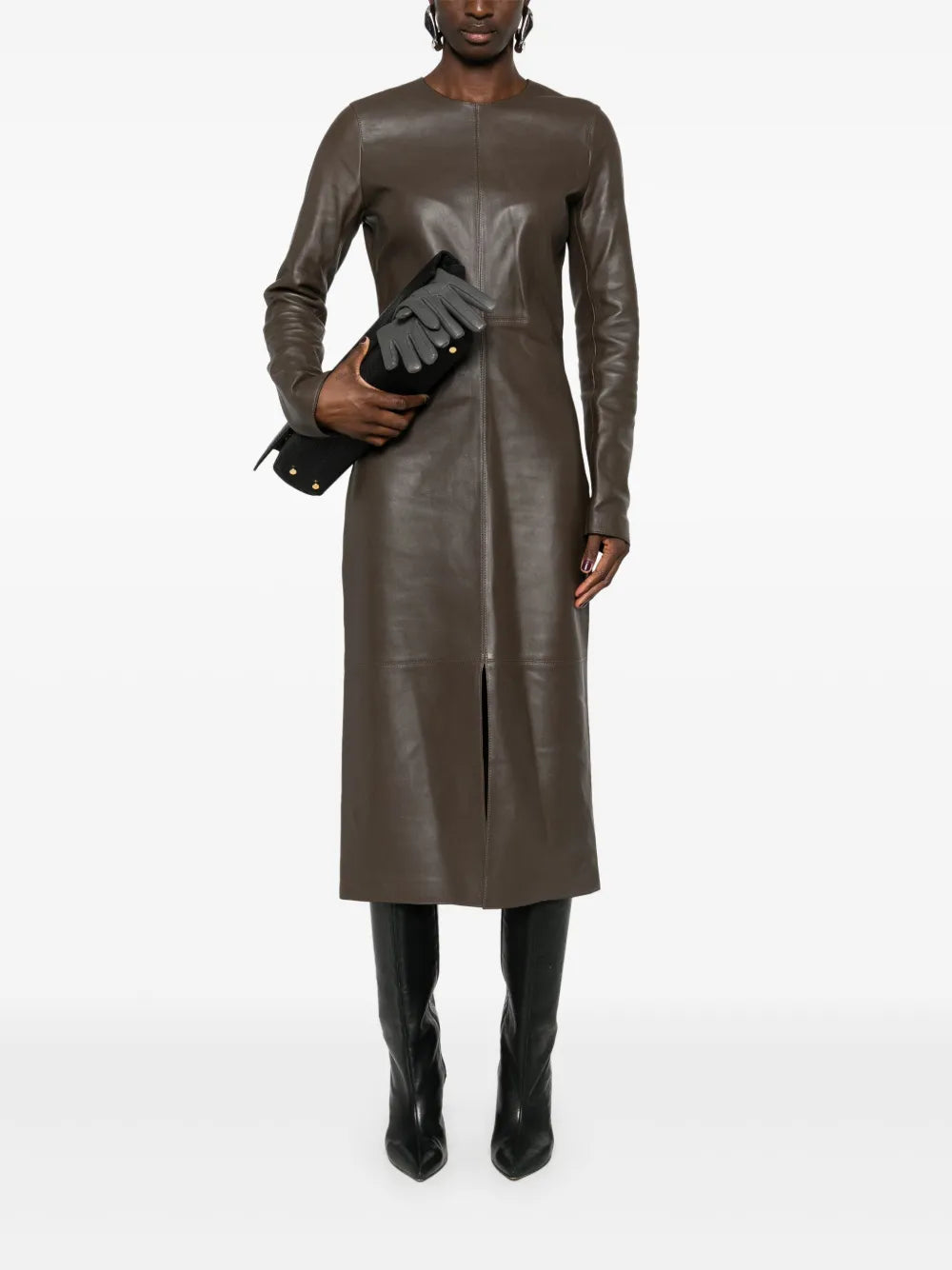 Panelled Leather Midi Dress