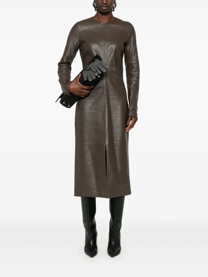 Panelled Leather Midi Dress