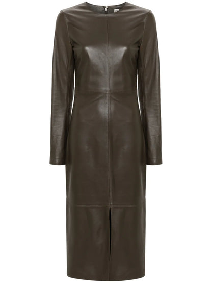 Panelled Leather Midi Dress