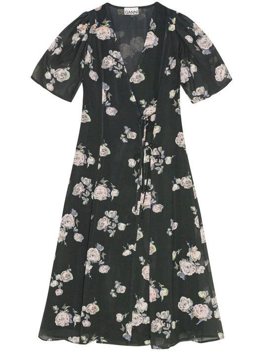 Floral-Print Crepe Wrap Midi Dress