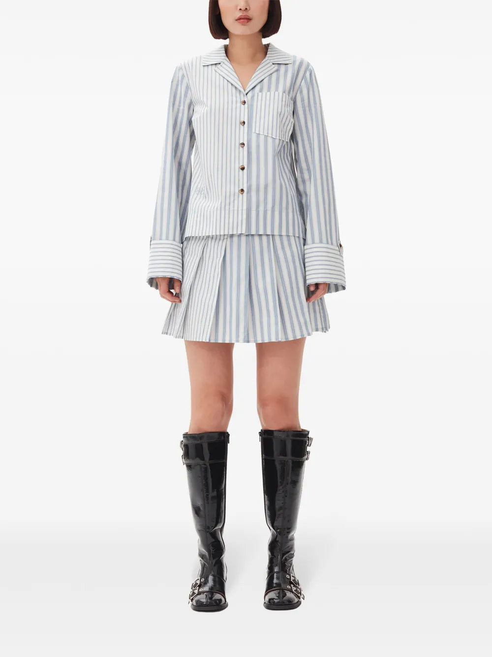 Stripe-Print Cropped Poplin Shirt