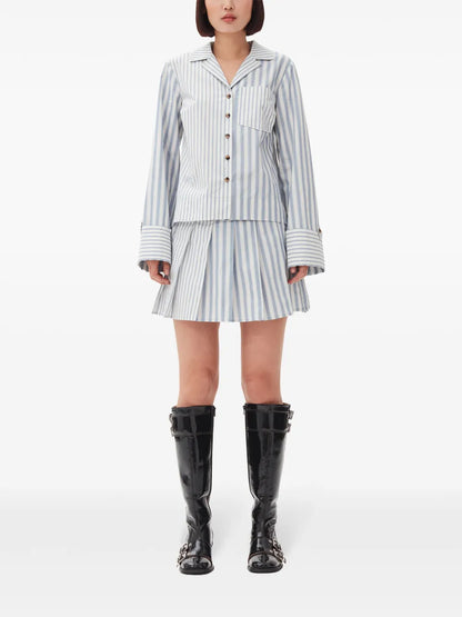 Stripe-Print Cropped Poplin Shirt