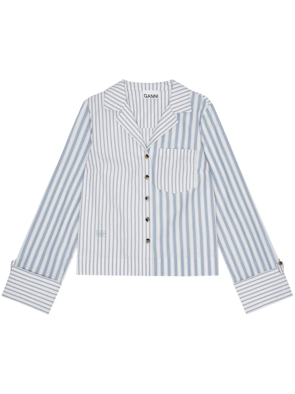 Stripe-Print Cropped Poplin Shirt