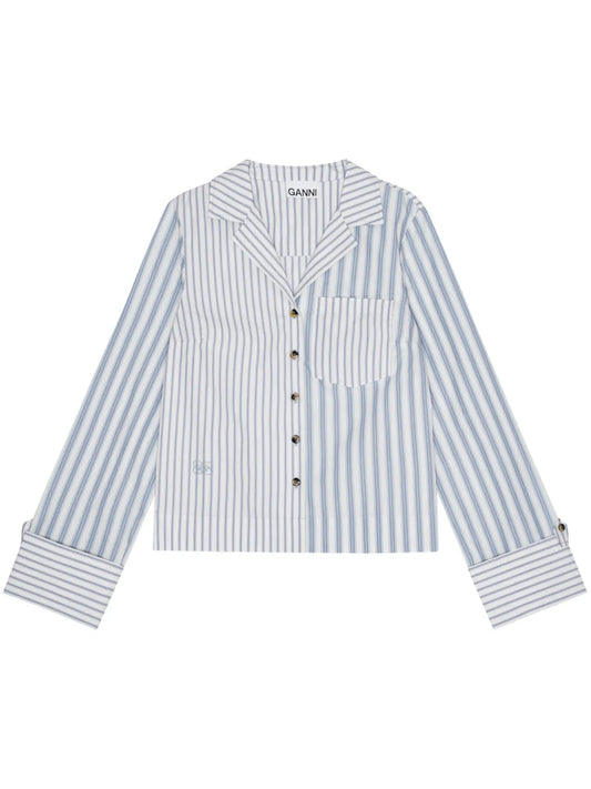 Stripe-Print Cropped Poplin Shirt
