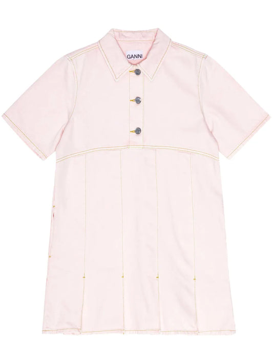 Pleat-Hem Denim Mini Dress