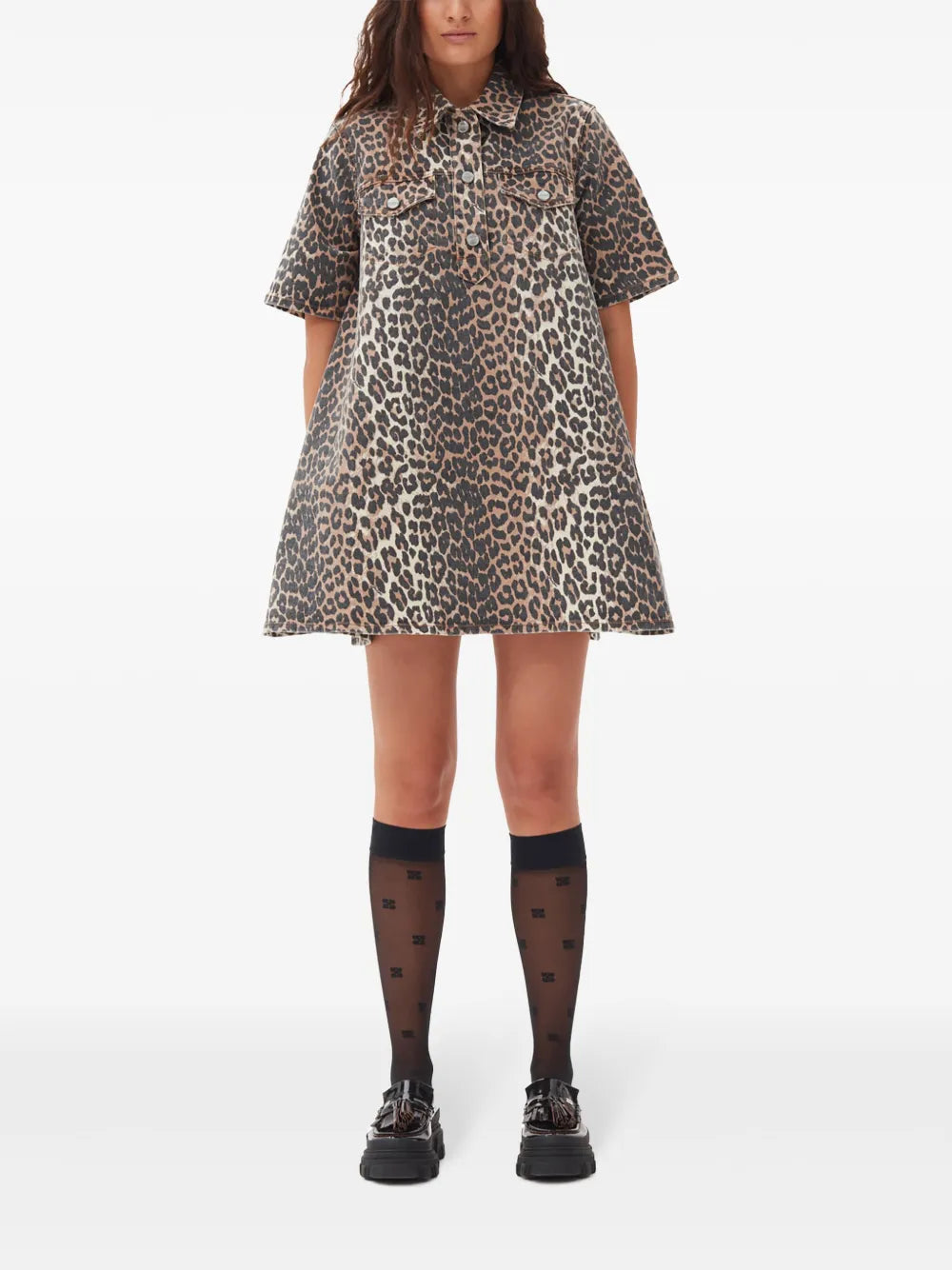 Animal-Print Denim Mini Skirt